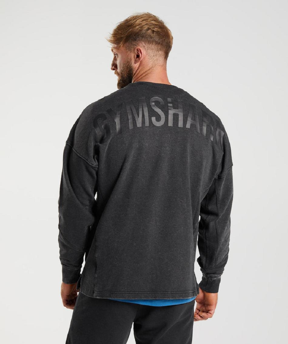 Correr Con Capucha Gymshark Power Washed Crew Hombre Negras | CO 3658YXF